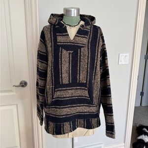 Men's Navy and Beige Authentic Franks Baja Hoodie Striped Hoodie